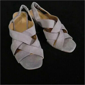 Michael Kors Dixon Heeled Sandals Dove Gray Women's 6 M Open Toe Suede Strappy